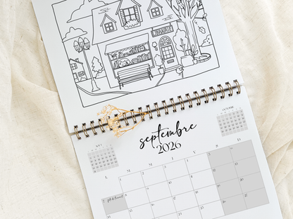 Calendrier illustré 2026 à colorier Greige