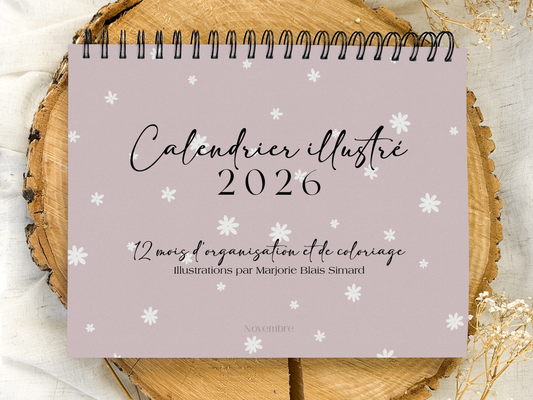 Calendrier illustré 2026 à colorier Rosie