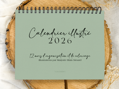 Calendrier illustré 2026 à colorier Sauge