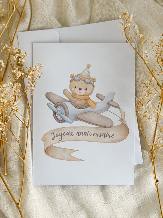 Carte d’anniversaire Ourson aviateur