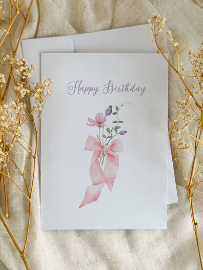 Carte d’anniversaire Fleurs & Ruban
