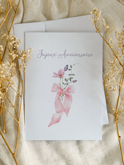 Carte d’anniversaire Fleurs & Ruban