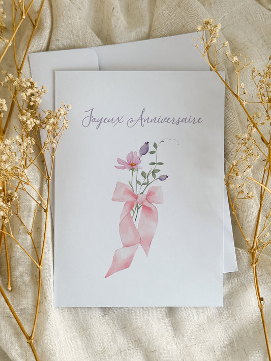 Carte d’anniversaire Fleurs & Ruban