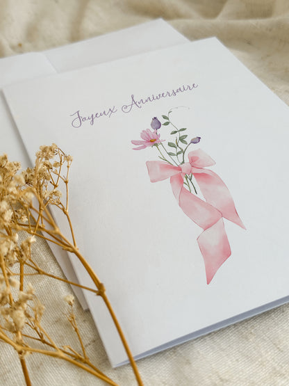 Carte d’anniversaire Fleurs & Ruban