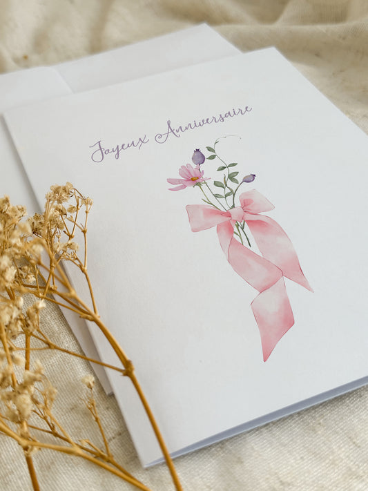 Carte d’anniversaire Fleurs & Ruban