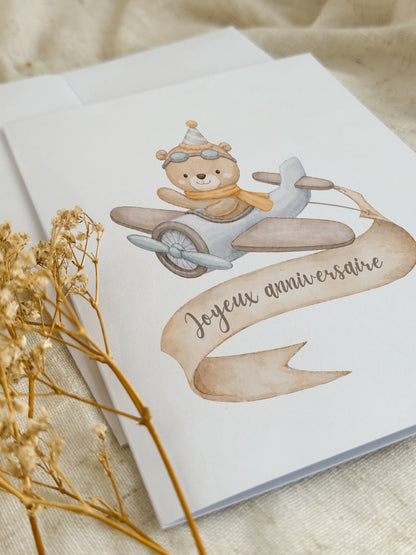 Carte d’anniversaire Ourson aviateur