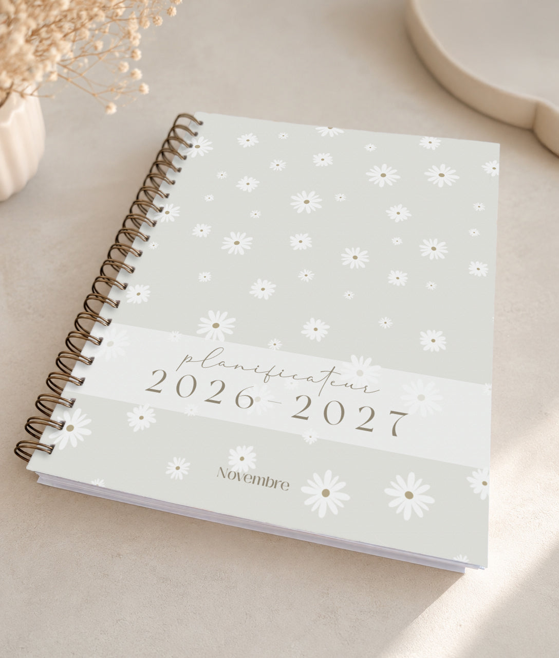Planificateur pour enseignants et personnel scolaire 2026-2027 Fleurs blanches