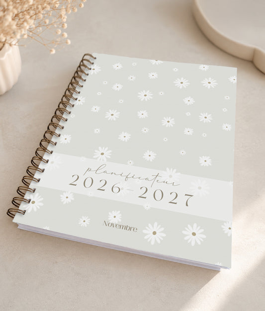 Planificateur pour enseignants et personnel scolaire 2026-2027 Fleurs blanches