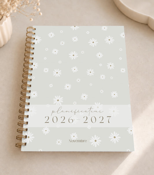 Planificateur pour enseignants et personnel scolaire 2026-2027 Fleurs blanches