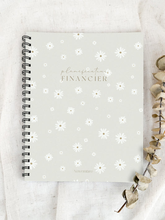 Planificateur financier Fleurs Blanches | Cahier de gestion des finances personnelles et de suivi du budget