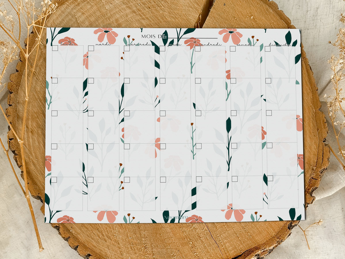 Calendrier mensuel non-daté Flora