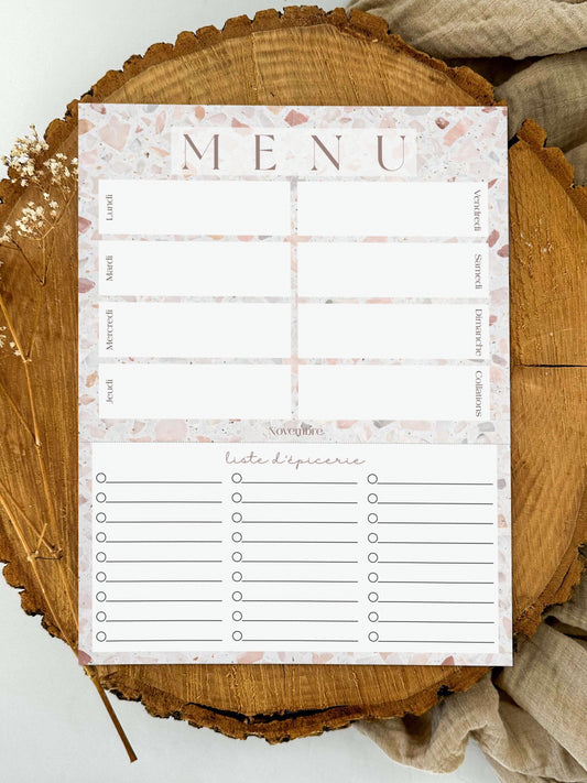Planificateur de repas et liste d'épicerie Porcelaine