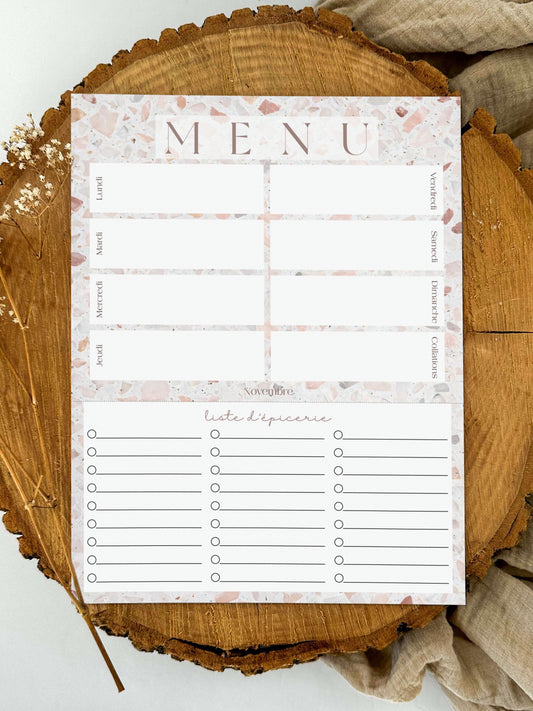 Planificateur de repas et liste d'épicerie Porcelaine