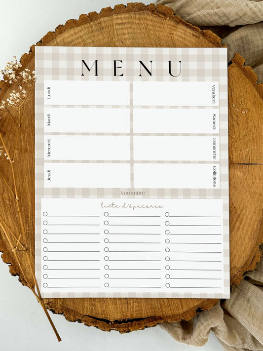 Planificateur de repas et liste d'épicerie Damier d’été