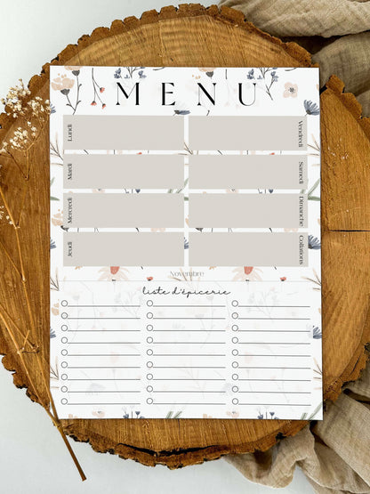 Planificateur de repas et liste d'épicerie Fleuri