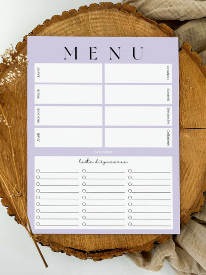 Planificateur de repas et liste d'épicerie Lavande