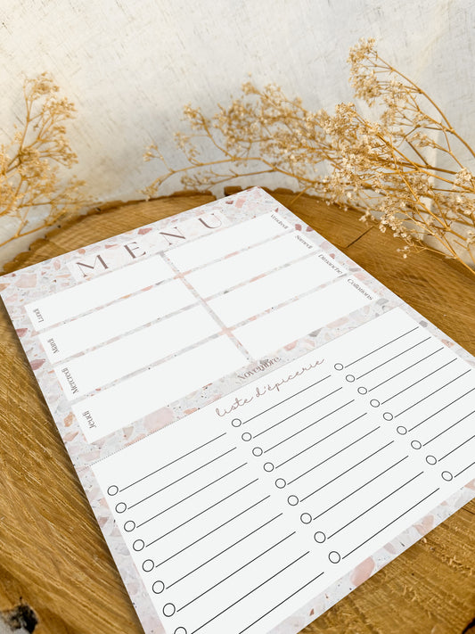 Planificateur de repas et liste d'épicerie Porcelaine