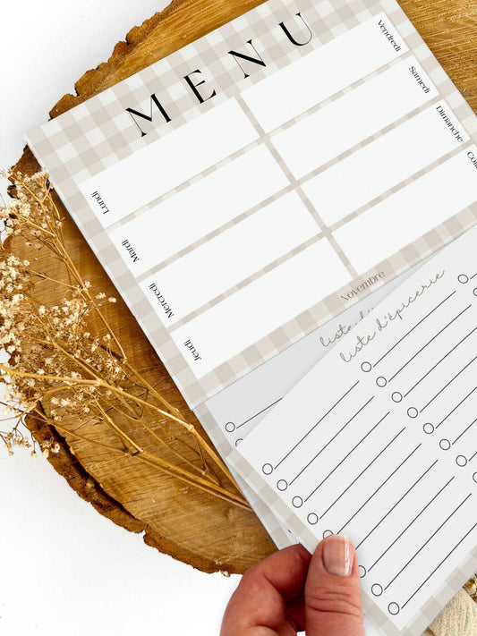 Planificateur de repas et liste d'épicerie Damier d’été