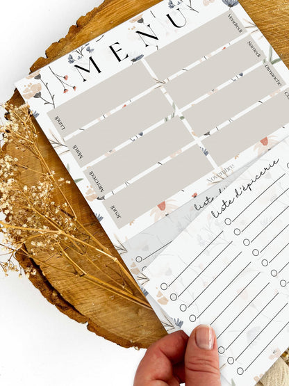 Planificateur de repas et liste d'épicerie Fleuri