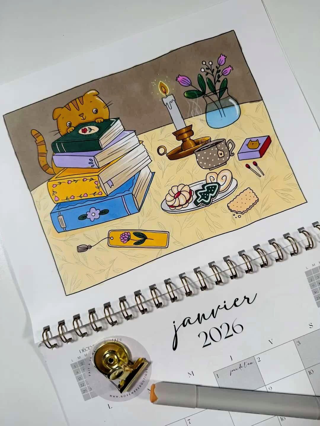 Calendrier illustré 2026 à colorier Hydrangea