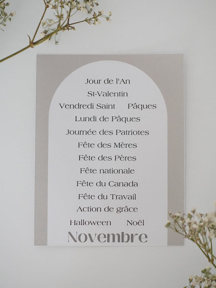 Ensemble d’étiquettes pour agenda - Novembre Boutique